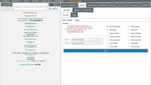 DFT PRO Huawei service tool screenshot