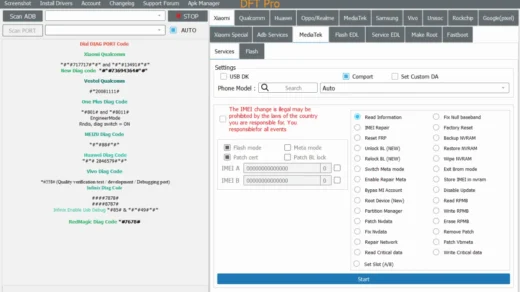 DFT PRO MediaTek service tool screenshot