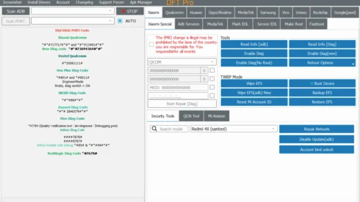 DFT PRO Xiaomi service tool screenshot